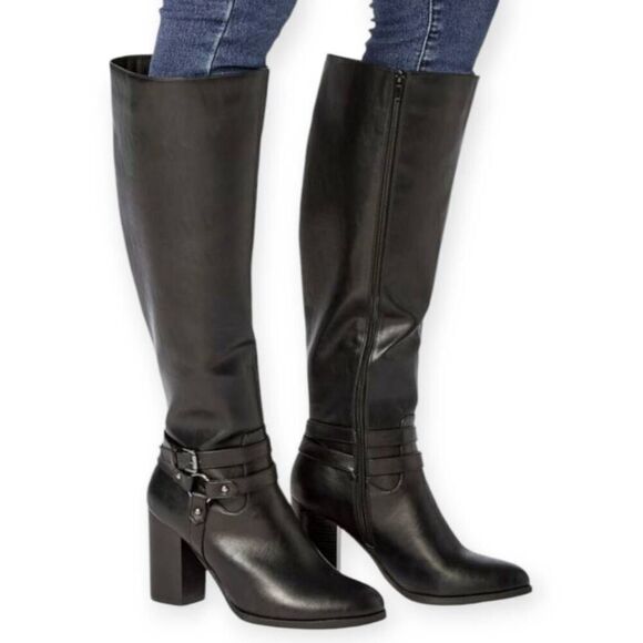 JUSTFAB BLACK ARIEL HEEL BOOTS SZ.8 GUC. - Picture 1 of 7